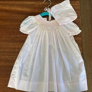 Petit Ami smocked hand embroidered gown w/ bonnet